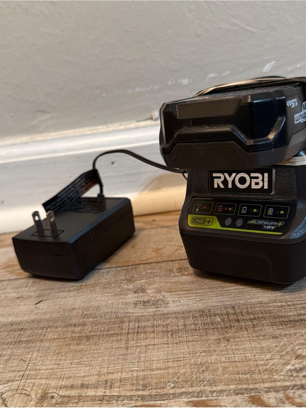 SET OF Ryobi One+ 18v Lithium-Ion Battery (P189) 1.5Ah + Charger (P118B)